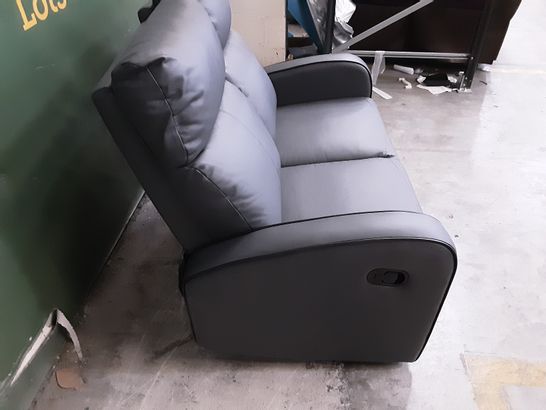 DESIGNER GREY LEATHER 2-SEATER MANUALLY RECLINING SOFA 