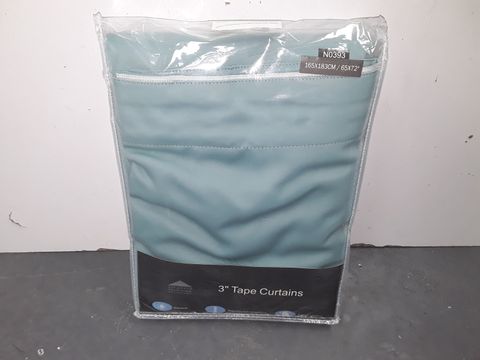 PAIR OF WOVEN BLACKOUT PLEATED CURTAINS IN SOFT TEAL - 165X183CM