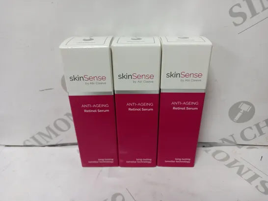 BOX OF 3 X 30ML SEALED VIALS OF ABI CLEEVE SKINSENSE ANTI-AGEING RETINOL SERUM