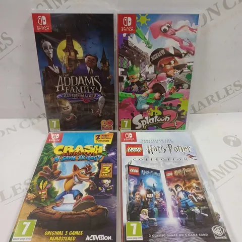 LOT TO CONTAIN 4 X ASSORTED NINTENDO SWITCH GAMES, INCLUDES CRASH BANDICOOT, HARRY POTTER LEGO GAME, SPLATOON 2 ETC 