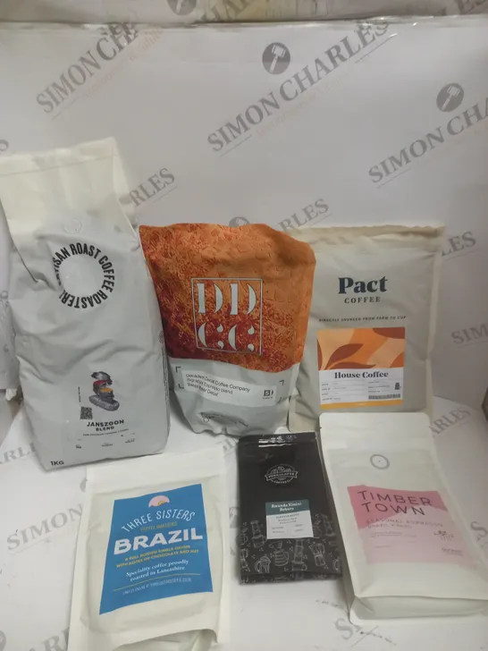 APPROXIMATELY 10 ASSORTED COFFEE PRODUCTS TO INCLUDE PACT COFFEE, THREE SISTERS, TIMBER TOWN ETC 