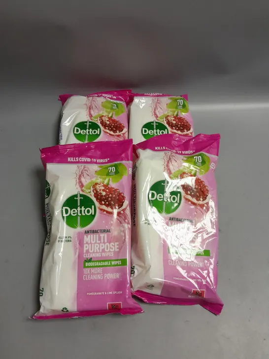 lot of 4 packs of Dettol multi purpose biodegradable cleaning wipes 70 wipes per pack 