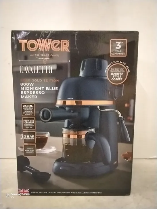 TOWER 800W MIDNIGHT'S BLUE ESPRESSO MAKER ROSE GOLD EDITION