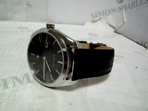 TOMMY HILFIGER THEO BLACK DIAL LEATHER STRAP WATCH