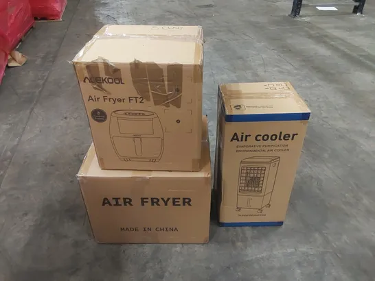 PALLET OF ASSORTED HOUSEHOLD ITEMS AND CONSUMER PRODUCTS TO INCLUDE; AIR FRYERS, AIR COOLERS, BOXED FURNITURE ETC 