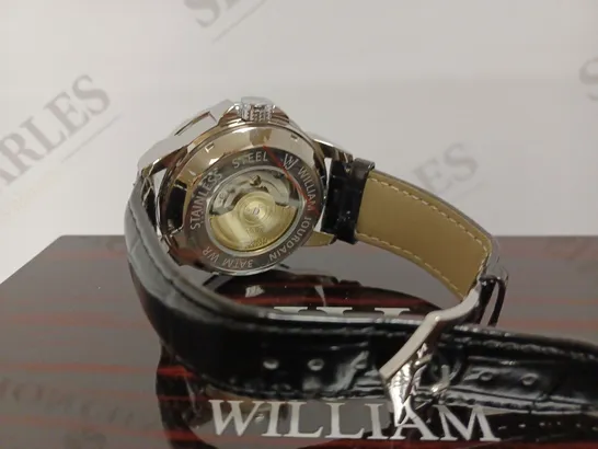 WILLIAM JOURDAIN PART SKELETON AUTOMATIC BLACK LEATHER STRAP WATCH