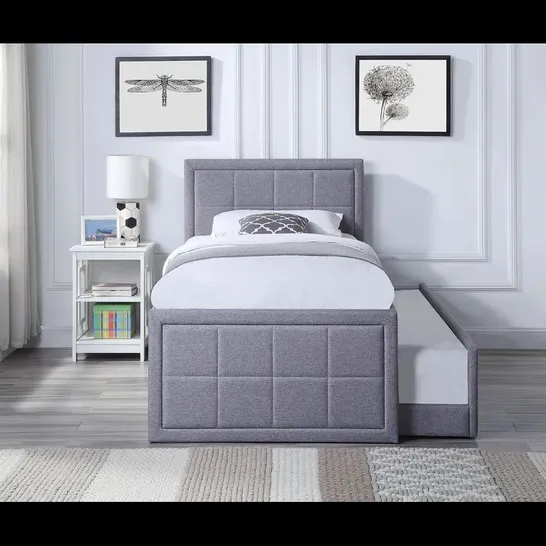 BOXED LOROU SINGLE UPHOLSTERED BED FRAME (2 BOXES)