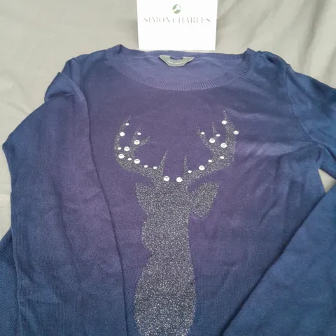RUTH LANGSFORD LADIES BLUE SEQUINED CHRISTMAS JUMPER SIZE S