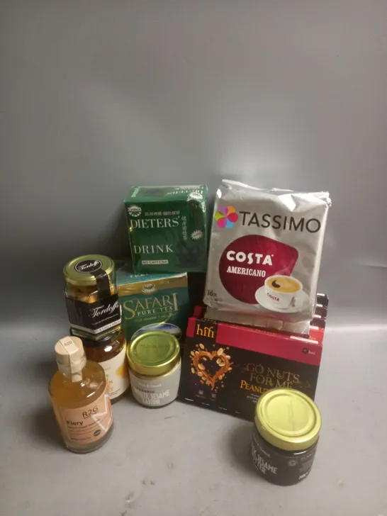 TOTE OF APPROX 12 ASSORTED FOOD ITEMS TO INCLUDE - SLIMMING WORLD HIFI BARS - COSTA AMERICANO CAPSULES - SUN&SEED ORGANIC WHITE SESAME TAHINI ETC