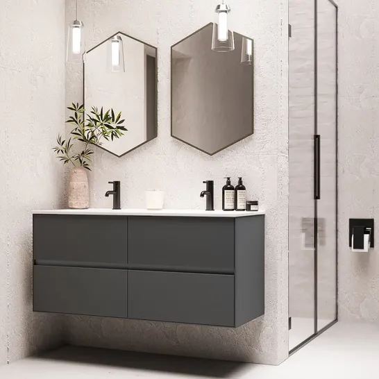 BOXED ROXBI 1200MM WALL HUNG BASIN VANITY UNIT WITH DRAWER IN GREY 