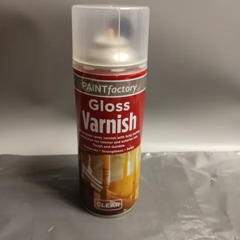 LOT OF 12 PAINT FACTORY GLOSS VARNISH CLEAR FINISH 400ML PER CAN