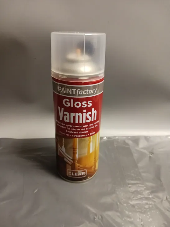 LOT OF 12 PAINT FACTORY GLOSS VARNISH CLEAR FINISH 400ML PER CAN