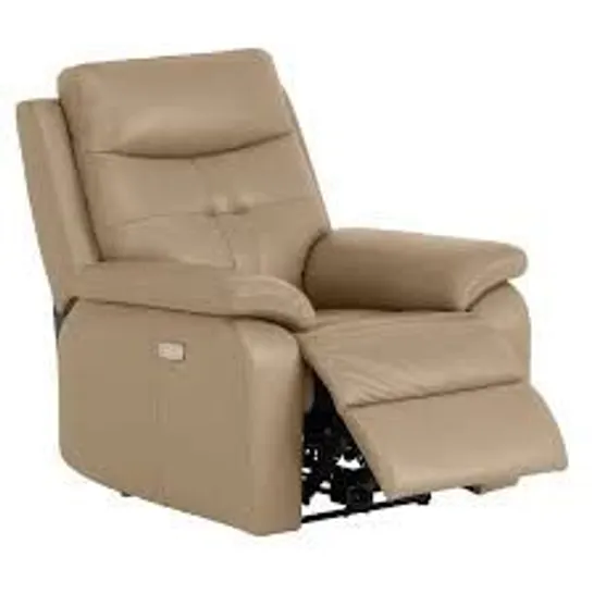 BOXED DESIGNER STONE LEATHER POWER RECLINER ARMCHAIR (2 BOXES)