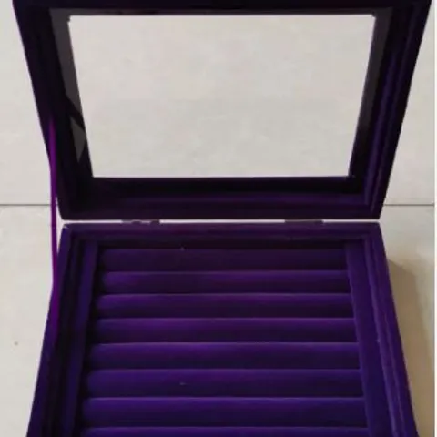 24 PORTABLE VELVET RING BOX WITH GLASS WINDOW (HALF BIG & SMALL RING ROWS) (SIZE - 29X18X4 CM) - PURPLE