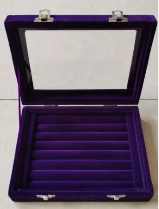 24 PORTABLE VELVET RING BOX WITH GLASS WINDOW (HALF BIG & SMALL RING ROWS) (SIZE - 29X18X4 CM) - PURPLE