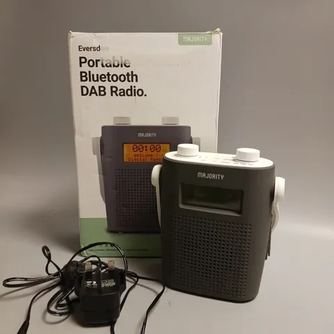 BOXED MAJORITY WATER RESISTANT PORTABLE RADIO IN GREY AND WHITE