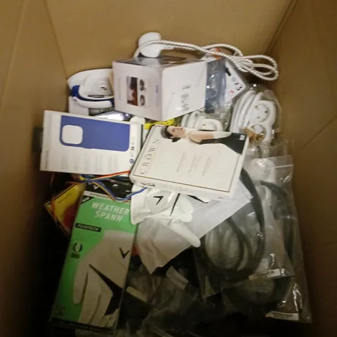 LARGE BOX OF ASSORTED ITEMS TOO INCLUDE GOLF GLOVES , BOARD GAMES AND ELECTRICAL ITEMS , ETC 