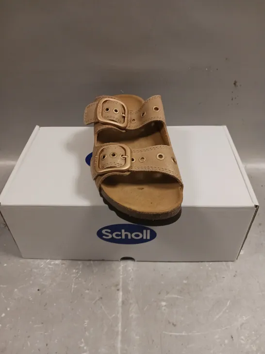 BOXED PAIR OF SCHOLL LEATHER SOFTSTEP OPEN TOE SHOES - 6