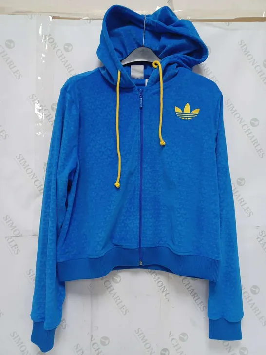 ADIDAS VELOUR ZIP HOODIE IN BLUE - SIZE 14 (L)