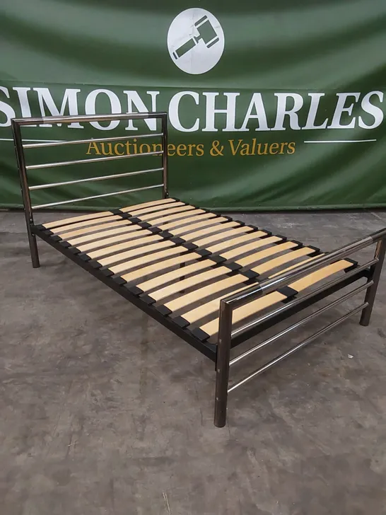 DESIGNER METAL FRAMED 125cm WIDE BED WITH SLATS 