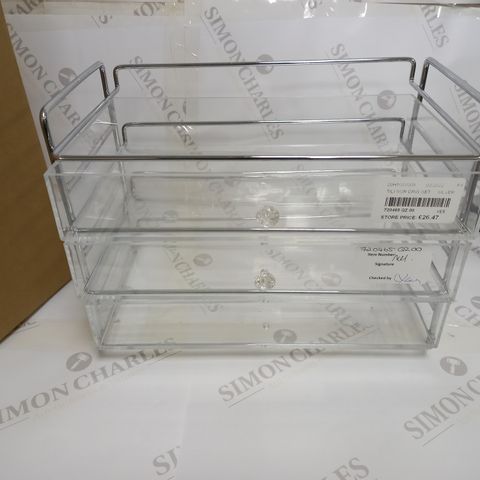 BOX OF VARIOUS HOMEWARE ITEMS INCL. RECHARGEABLE FOLDING DESK LAMP AND CLEAR STORAGE DRAWERS