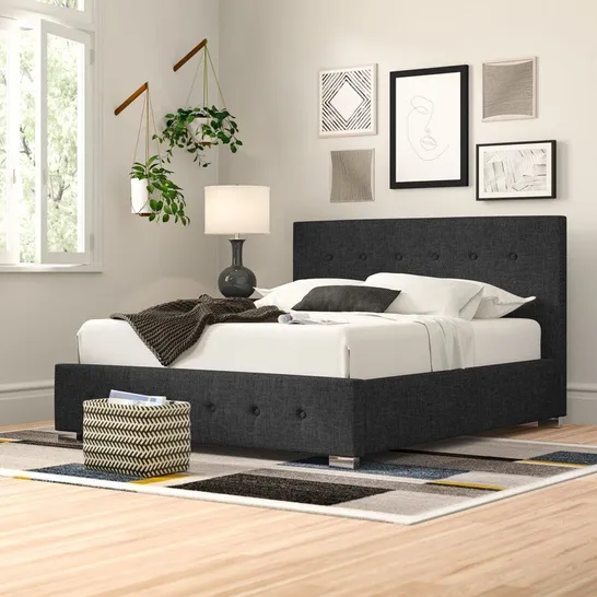 BOXED DELVINE UPHOLSTERED OTTOMAN BED FRAME - BLACK // SIZE: DOUBLE 4'6" (2 BOXES)