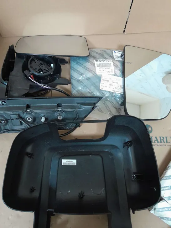 BOX OF ASSORTED SIDE MIRROR PARTS 