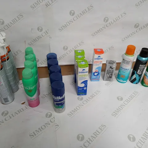 LOT OF APPROX 20 ASSORTED AEROSOLS TO INCLUDE TOOL CLEANER, SHAVING GEL, HAYFEVER RELIEF ETC