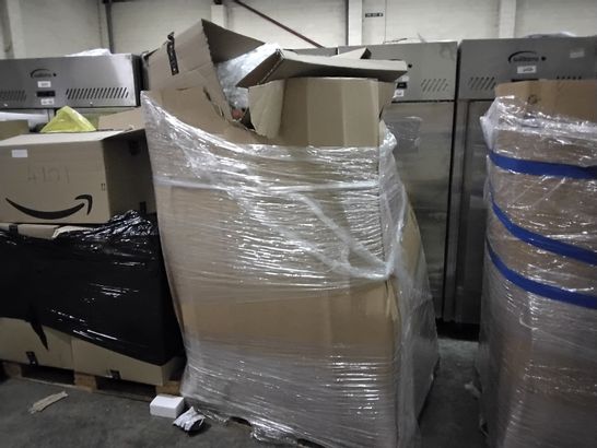PALLET OF ASSORTED ITEMS INCLUDING BOXED FLAT PACKED FURNITURE, FLOWER DECORATIONS, ART ITEMS AND GLASS TINT FILMS