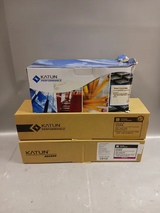 APPROXIAMTELY 12 BOXED KATUN PRINTER TONER CARTRIDGES IN VARIOUS MODELS & COLOURS  