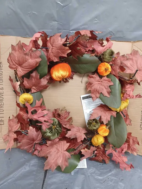 AUTUMN MULTI COLOURED PUMPKIN WREATH PRE LIT