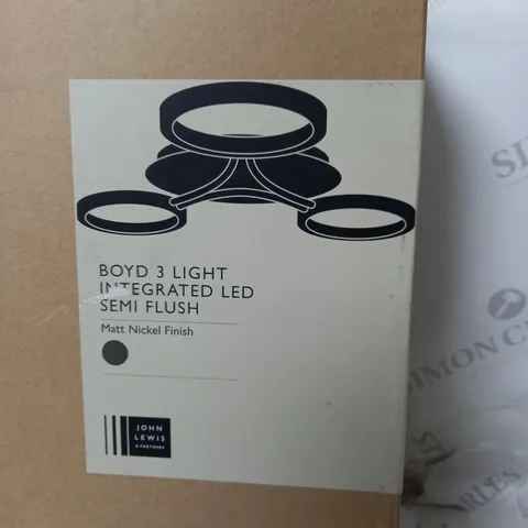BOXED JOHN LEWIS BOYD 3 LIGHT INTEGRATED LED SEMI FLUSH LIGHT FITTING