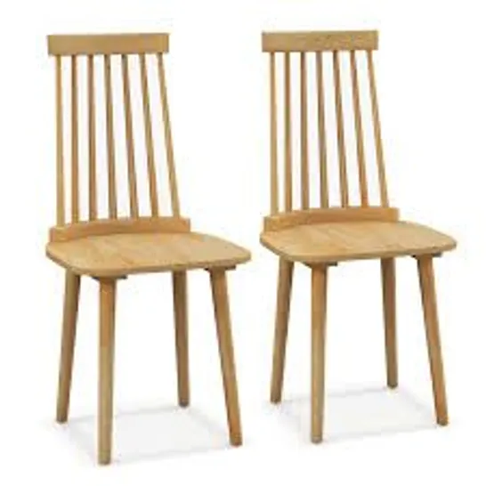 BOXED WINDSOR DINING CHAIRS SET OF 2 WITH NATURAL RUBBER WOOD LEGS AND NON-SLIP FOOT PADS - NATURAL