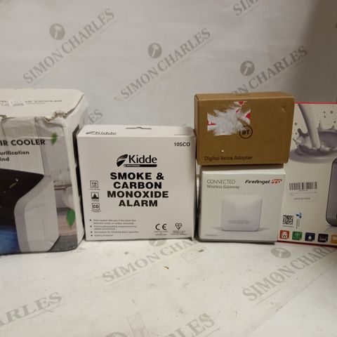 LOT OF 5 ASSORTED ELECTRICAL ITEMS, TO INCLUDE MINI AIR COOLER, KITCHEN SCALE, SMOKE ALARM, ETC