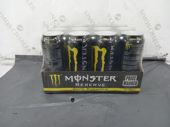 12 PACK OF MONSTER RESERVE WHITE PINEAPPLE 500ML 