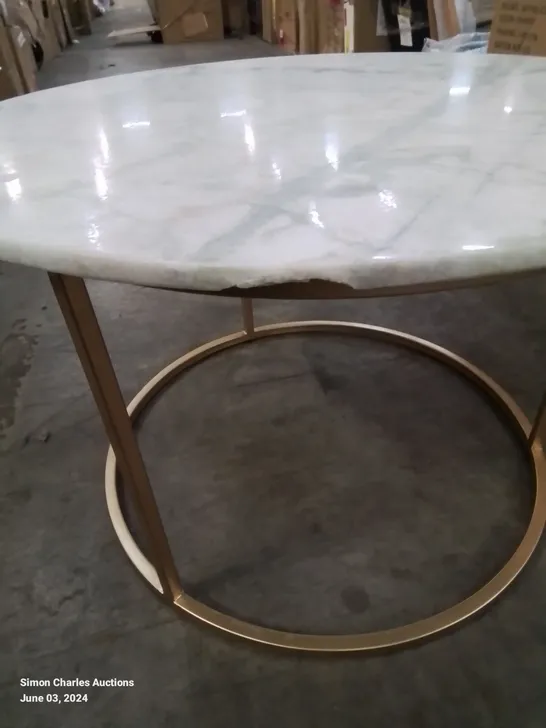 VOUVANT WHITE MARBLE TOP GOLD BASE COFFEE TABLE 