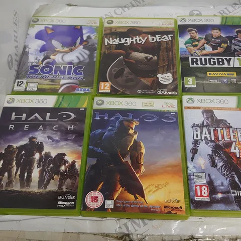 LOT OF 15 ASSORTED XBOX 360 GAMES TO INCLUDE HALO, NAUGHTY BEAR AND DEADFALL