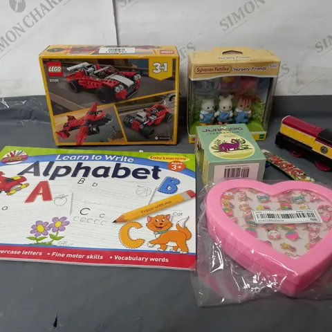 BOX OF APPROXIMATELY 15 ASSORTED ITEMS TO INCLUDE - LEGO SET, NURSERY FRIENDS, ALPHABET LEARNING BOOK ETC