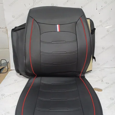 BOXED SET OF 2 CAR SEAT COVERS WITH FRENCH FLAG IN BLACK