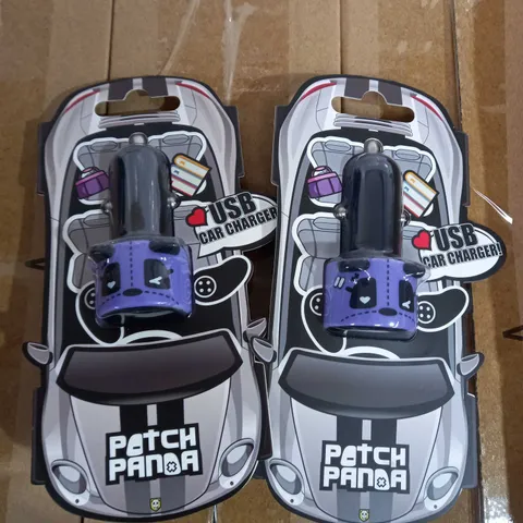 BOX OF APPROXIMAL 150 PATCH PANDA USB CAR CHARGERS IN PURPLE