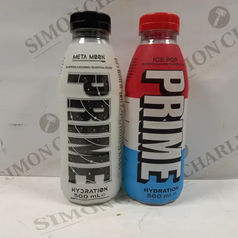 LOT OF 2 PRIME HYDRATION DRINKS IN THE FLAVOURS OF ICE POP AND META MOON (500ML)