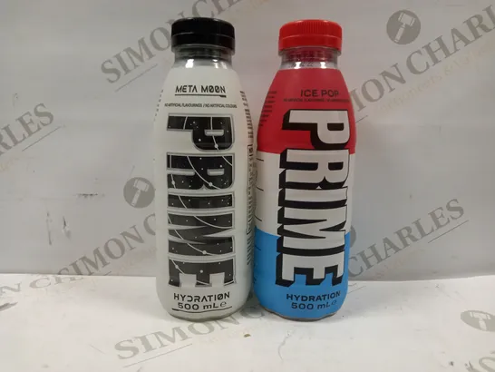 LOT OF 2 PRIME HYDRATION DRINKS IN THE FLAVOURS OF ICE POP AND META MOON (500ML)