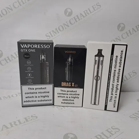APPROXIMATELY 10 ASSORTED E-CIGARETTE PRODUCTS TO INCLUDE VOOPOO DRAG X PRO, VAPORESSO GTX ONE, INNOKIN ENDURA T20 S 