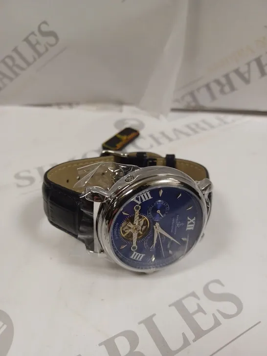 BOXED SAMUEL JOSEPH AUTOMATIC STEEL BLUE WATCH 