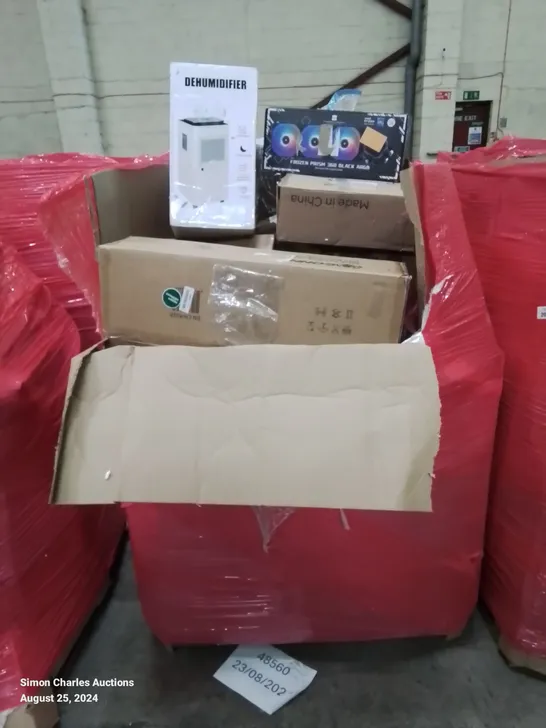 PALLET CONTAINING VARIOUS ITEMS TO INCLUDE KNEELING CHAIR, CPU LIQUID COOLER, DEHUMIDIFIER ETC.