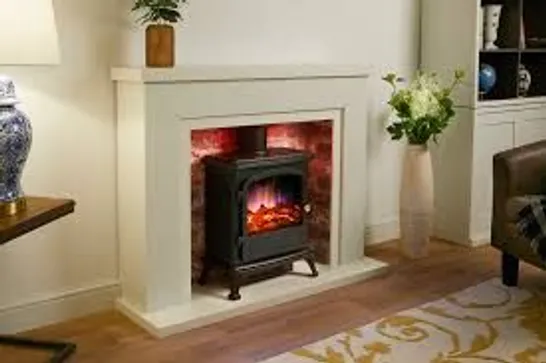 BOXED FARLINGTON ELECTRIC FIREPLACE SUITE WITH AND A WHITE ELECTRIC STOVE - WHITE (2 BOXES)