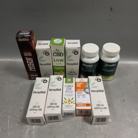 APPROXIMATELY 10 ASSORTED CBD SUPPLEMENT PRODUCTS TO INCLUDE CAPSULES, OIL ETC - COLLECTION ONLY 