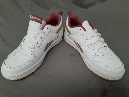 PAIR OF REEBOK TRAINERS IN WHITE/BERRY/GOLD UK SIZE 4