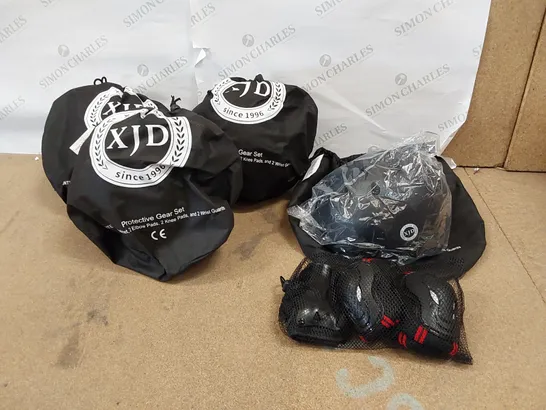 BOX OF APPROXIMATELY 4X BRAND NEW XJD CHILDREN'S PROTECTIVE HELMET, KNEE, ELBOW AND WRIST PADS SETS (1 BOX)