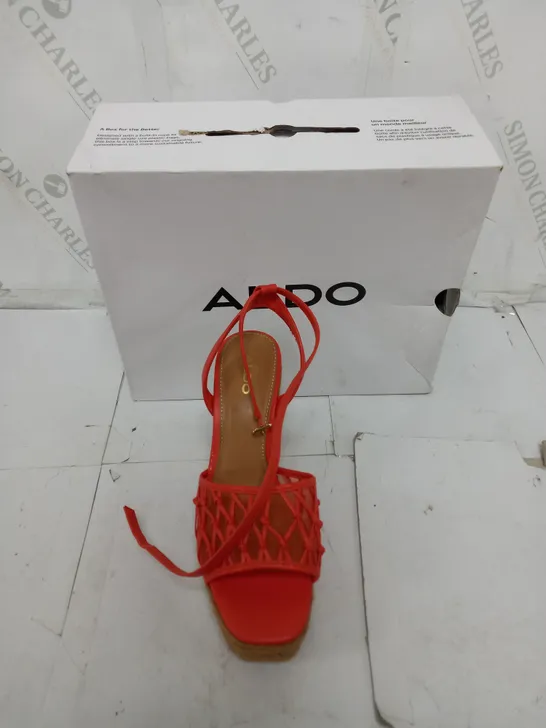 BOXED PAIR OF ALDO DELLEN WEDGE HEELS IN ORANGE SIZE 4.5